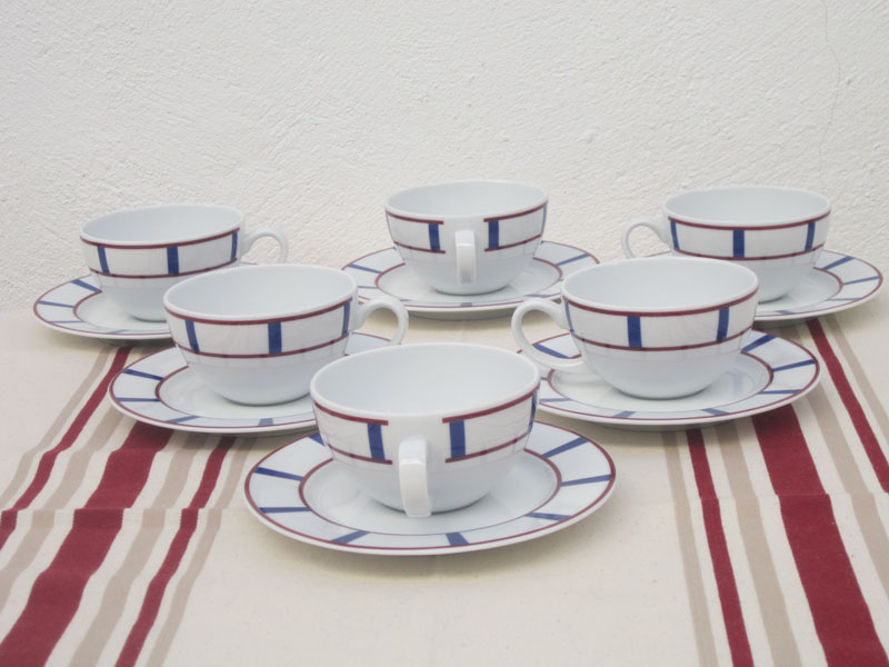 6 Tasses à thé basque en porcelaine